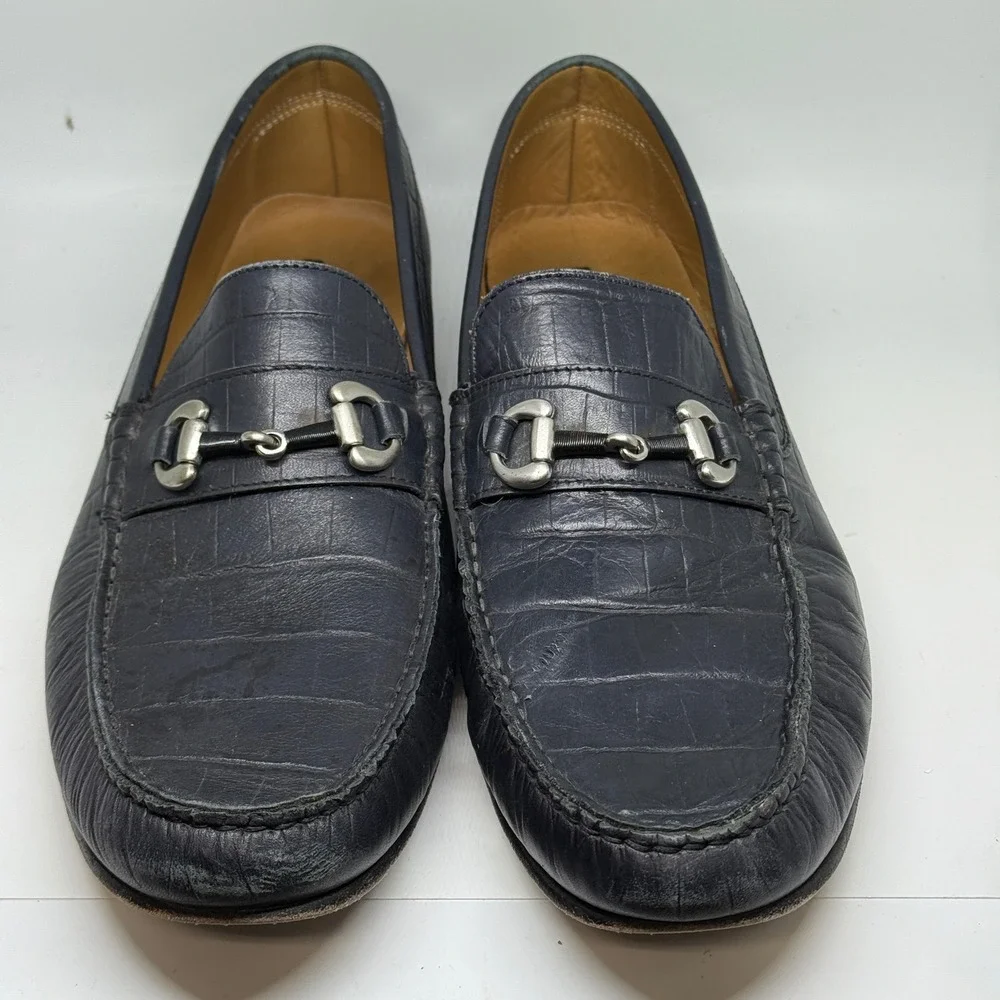 Donald Pliner Mens Blue Embossed Leather Bit Loafer Shoes 11.5M Made in‎ Italy
